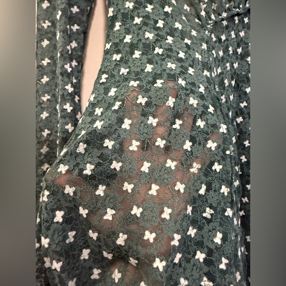 NWT Free People Sheer Delight Lace Mini Dress with Open Back in Green - S - Picture 7 of 10